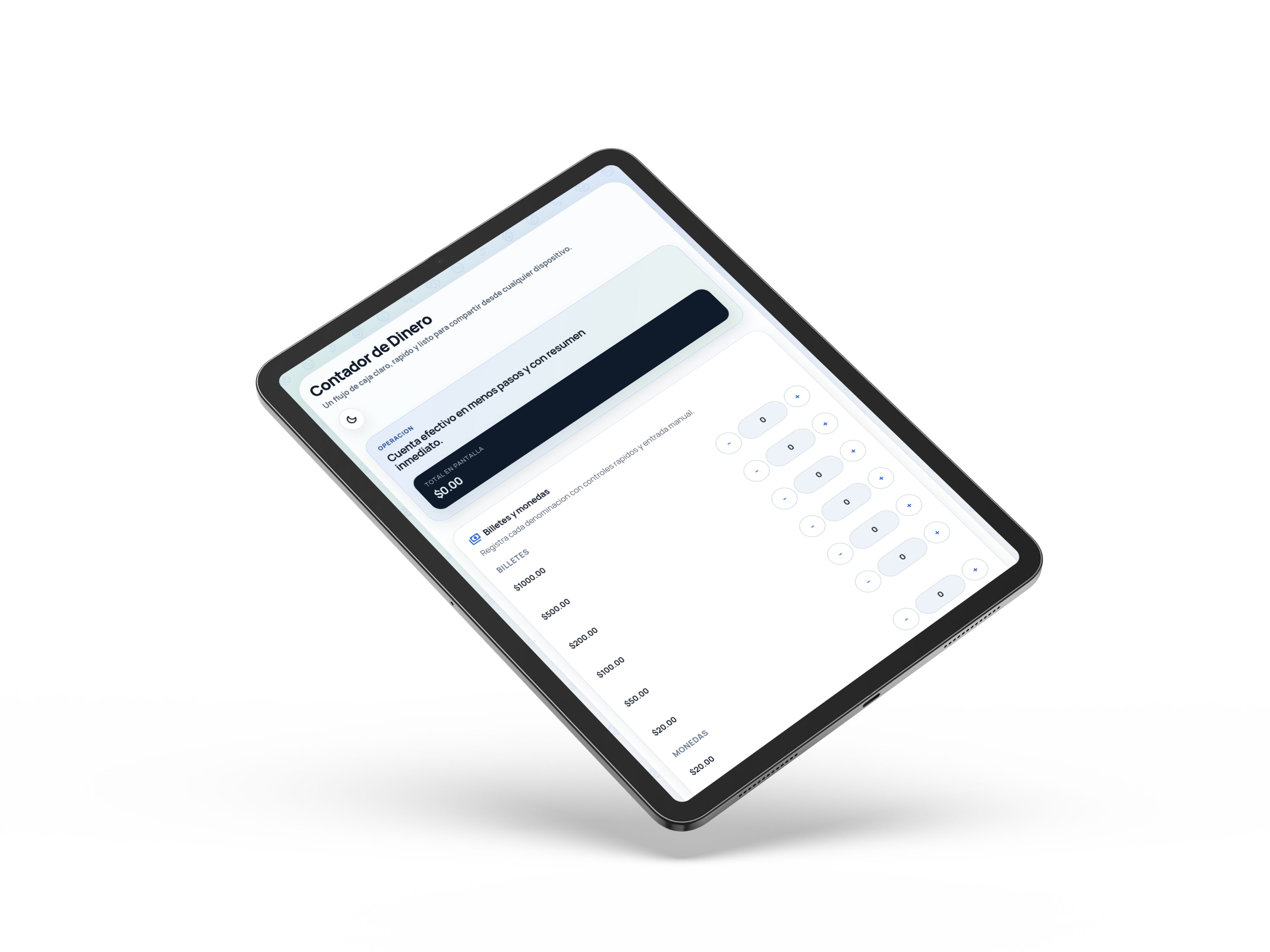 Vista del contador de dinero en tablet