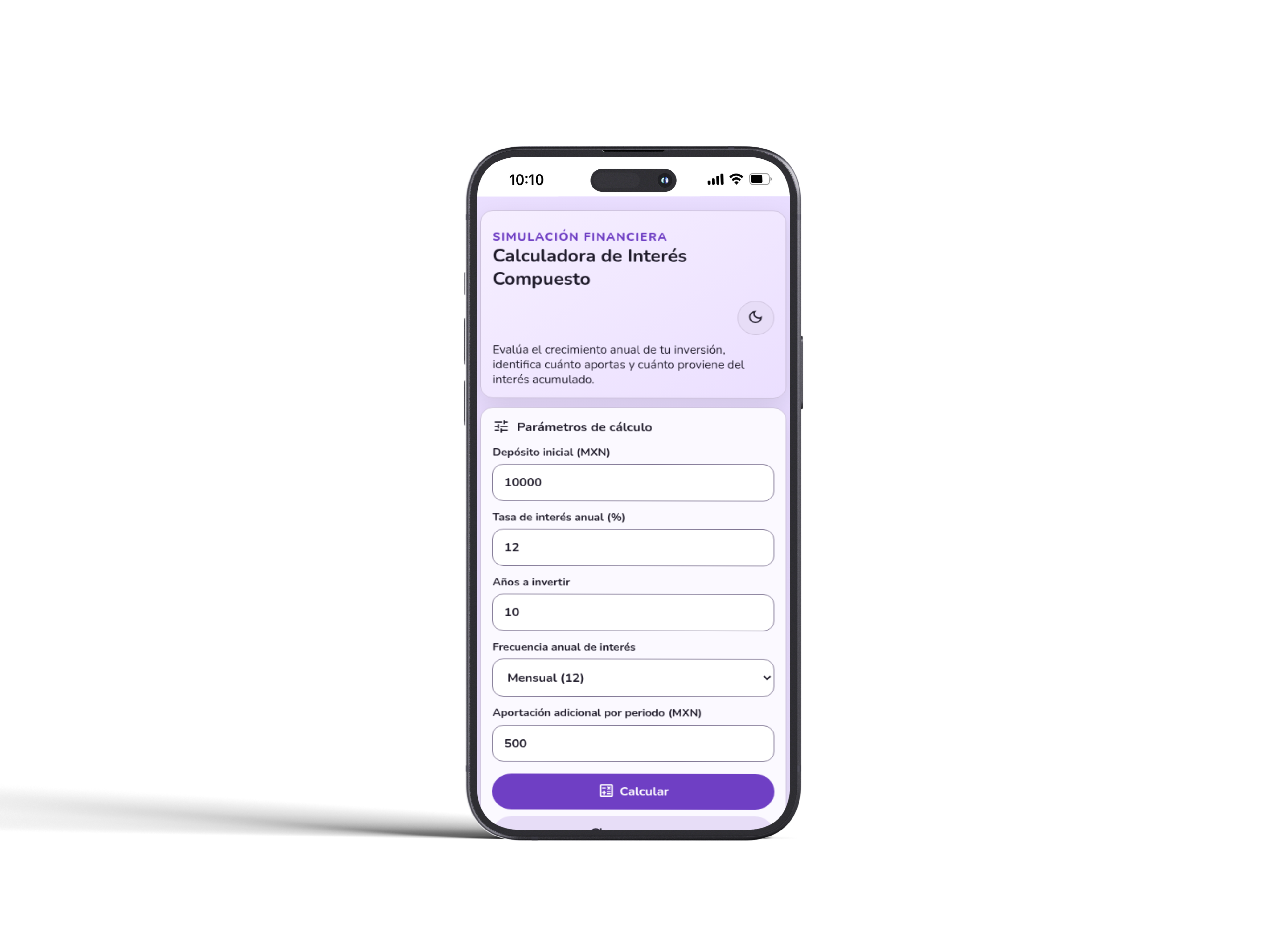 Vista móvil del proyecto de interés compuesto