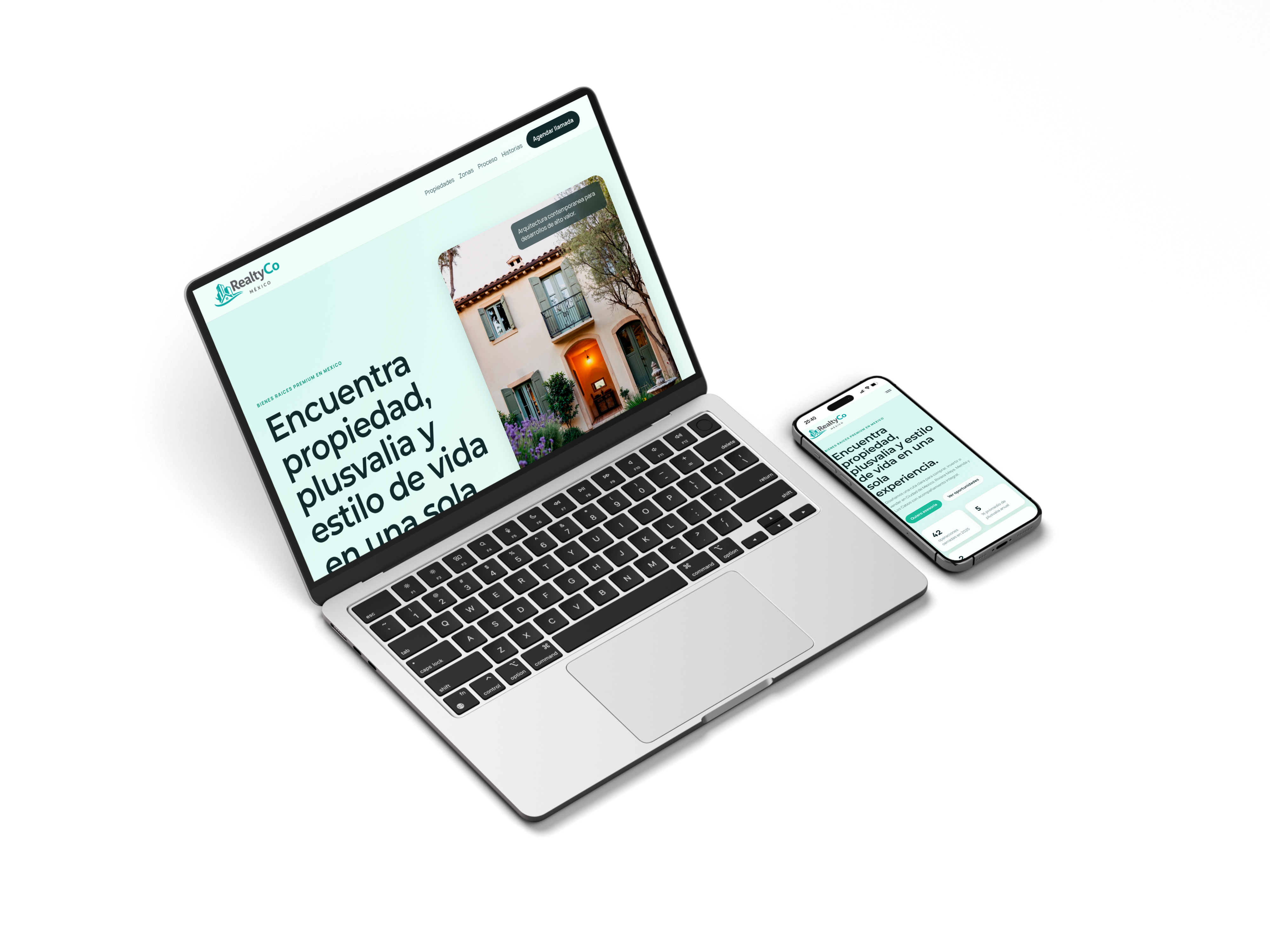 Vista de RealtyCo México en laptop y móvil