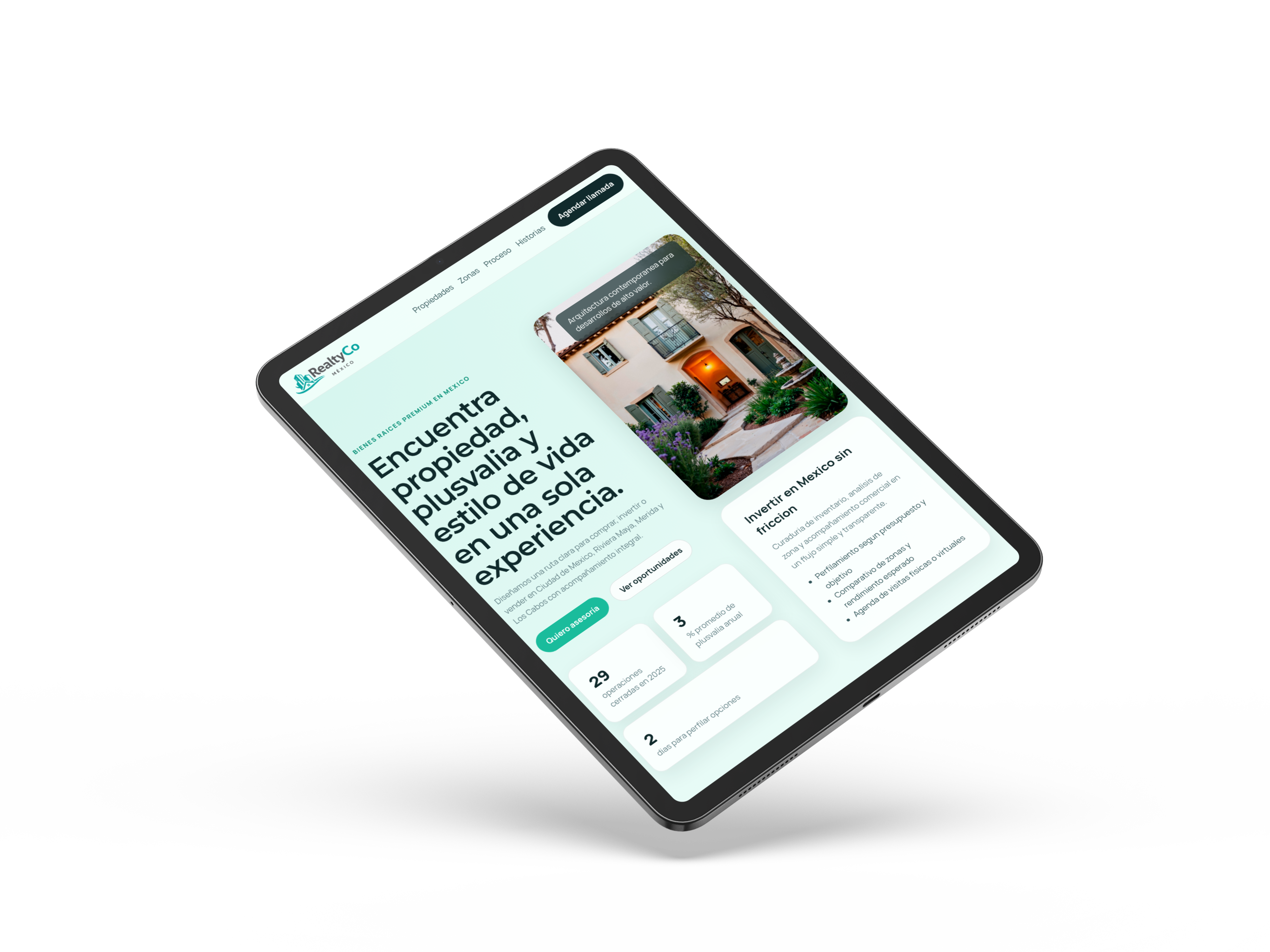Vista de RealtyCo México en tablet